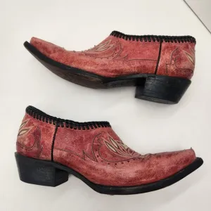 Black Star ankle boots women's 8.5 red leather embroidered cowgirl rodeo western