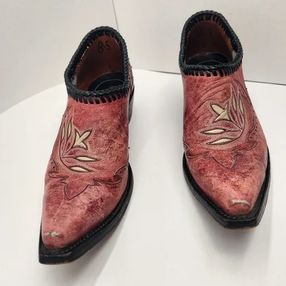 Black Star ankle boots women's 8.5 red leather embroidered cowgirl rodeo western