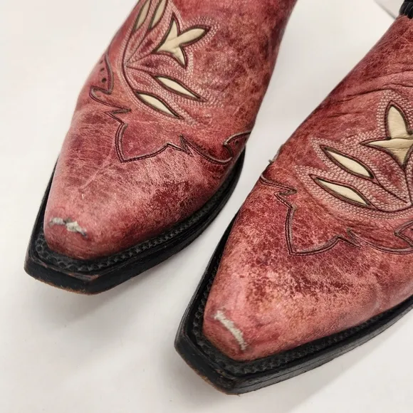 Black Star ankle boots women's 8.5 red leather embroidered cowgirl rodeo western