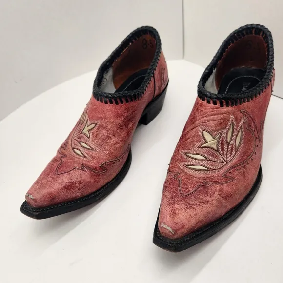 Black Star ankle boots women's 8.5 red leather embroidered cowgirl rodeo western