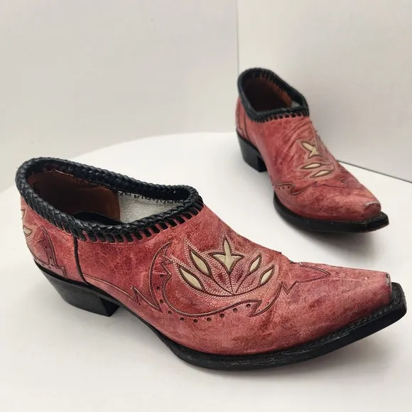 Black Star ankle boots women's 8.5 red leather embroidered cowgirl rodeo western