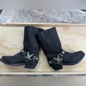 Black Western Boots with Silver Accents