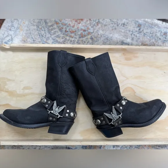 Black Western Boots with Silver Accents