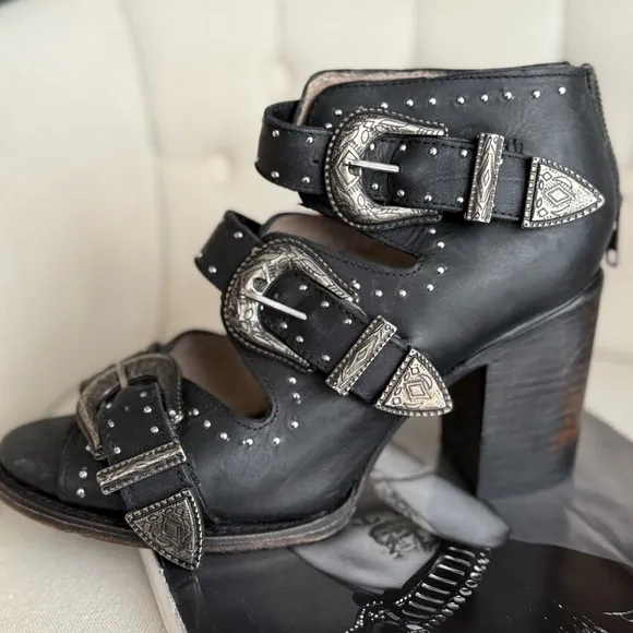 Black Western Buckle Ankle Boots leather shoes