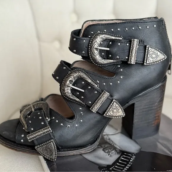 Black Western Buckle Ankle Boots leather shoes
