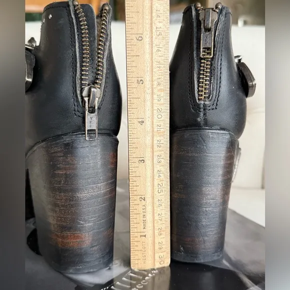 Black Western Buckle Ankle Boots leather shoes