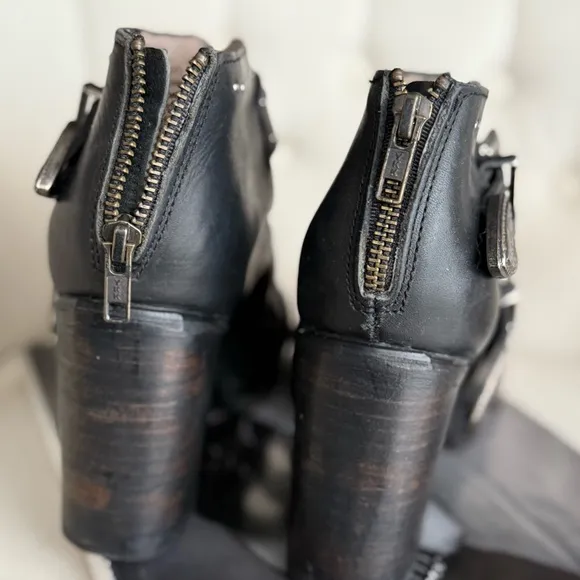 Black Western Buckle Ankle Boots leather shoes