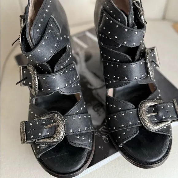 Black Western Buckle Ankle Boots leather shoes