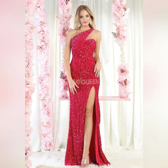 Black,green, blue,pink fitted sequin long one shoulder gown