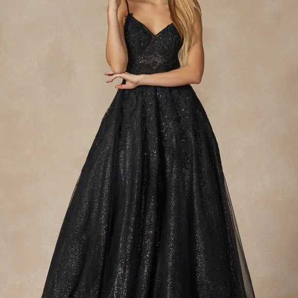Black,Navy blue, champagne, burgundy embroidered beaded ball gown with open back