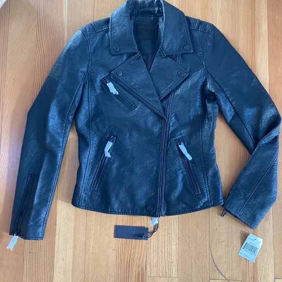 Blank NYC Vegan Leatherette Motorcycle Jacket In All Black Size XS NWT