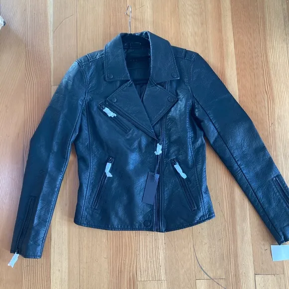 Blank NYC Vegan Leatherette Motorcycle Jacket In All Black Size XS NWT