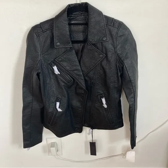 Blank NYC Vegan Leatherette Motorcycle Jacket In All Black Size XS NWT