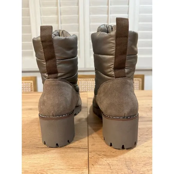 Blondo Daylor Waterproof Boots Size 9.5 NWT Taupe Nylon Upper &amp; Suede Comfy Warm