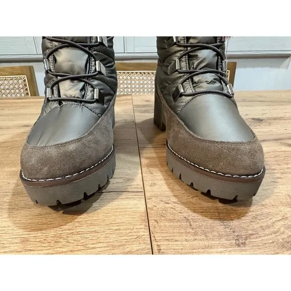 Blondo Daylor Waterproof Boots Size 9.5 NWT Taupe Nylon Upper &amp; Suede Comfy Warm