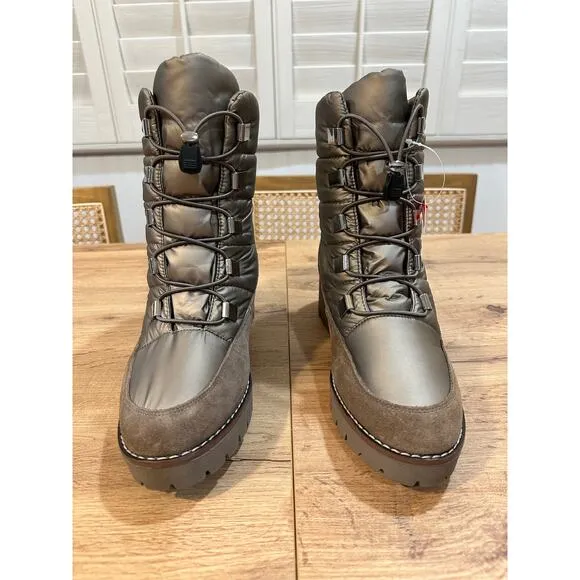 Blondo Daylor Waterproof Boots Size 9.5 NWT Taupe Nylon Upper &amp; Suede Comfy Warm