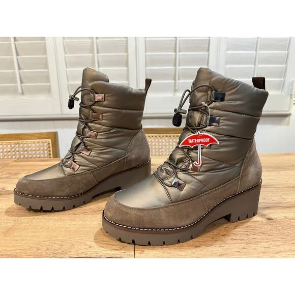 Blondo Daylor Waterproof Boots Size 9.5 NWT Taupe Nylon Upper &amp; Suede Comfy Warm