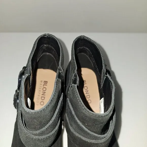 Blondo Shanna Wateproof Ankle Bootie Shoe Black Suede Leather Size 10