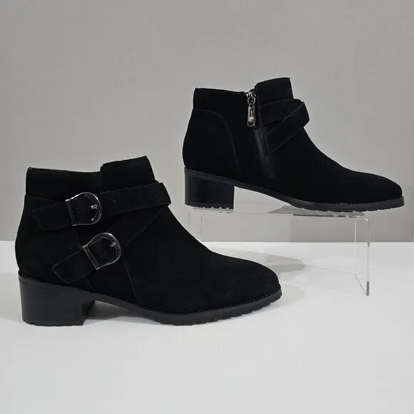 Blondo Shanna Wateproof Ankle Bootie Shoe Black Suede Leather Size 10