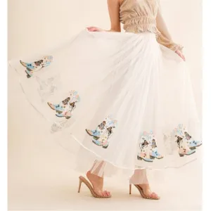 Blue B Cowgirl Boots Sequin Tulle Skirt - Cream