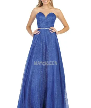 Blue or rose gold strapless floor length ball gown dress