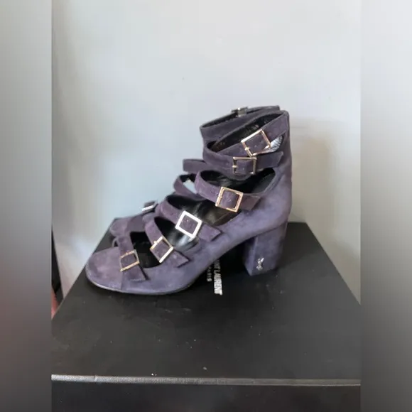 BNIB Saint Laurent 461711 Deep Marine Suede Gladiator, 38
