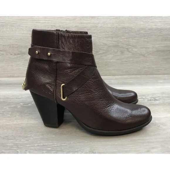 B.O.C. Born Concept Women's Richardson Brown Leather Heeled Ankle Boots Sz 6.5M