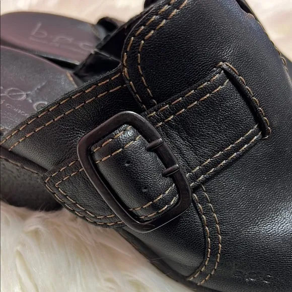 B.O.C By BORN Black Leather Heeled Mules With Buckle. Size 11