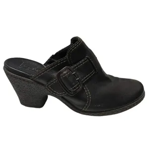 B.O.C By BORN Black Leather Heeled Mules With Buckle. Size 11