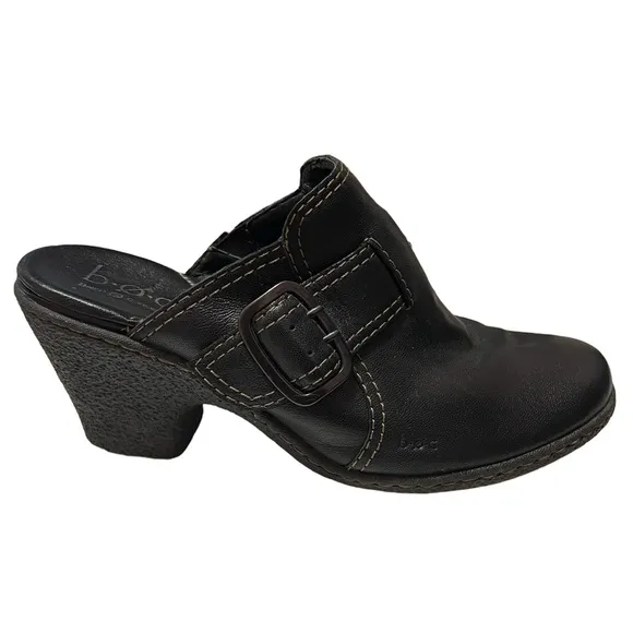 B.O.C By BORN Black Leather Heeled Mules With Buckle. Size 11