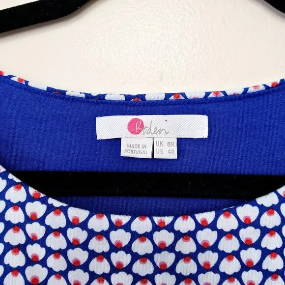 Boden Cyan Flower Fan Marina Jersey Sleeveless Midi Career Dress Women's Size 4