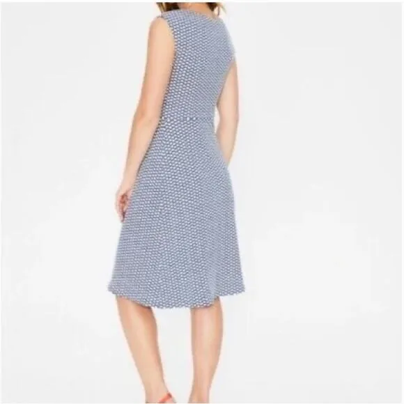 Boden Cyan Flower Fan Marina Jersey Sleeveless Midi Career Dress Women's Size 4