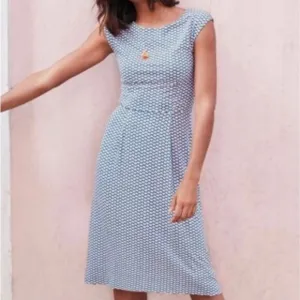 Boden Cyan Flower Fan Marina Jersey Sleeveless Midi Career Dress Women's Size 4