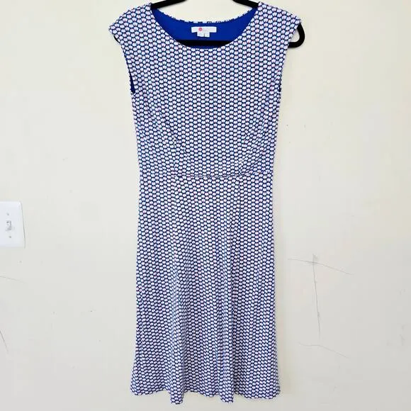 Boden Cyan Flower Fan Marina Jersey Sleeveless Midi Career Dress Women's Size 4