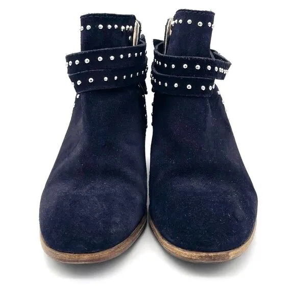Boden Keira Studded Ankle Booties Ink Dark Navy Suede Women’s Size 38 EU | 7 US