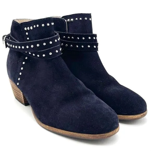 Boden Keira Studded Ankle Booties Ink Dark Navy Suede Women’s Size 38 EU | 7 US