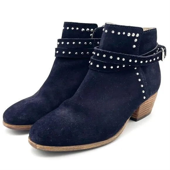 Boden Keira Studded Ankle Booties Ink Dark Navy Suede Women’s Size 38 EU | 7 US