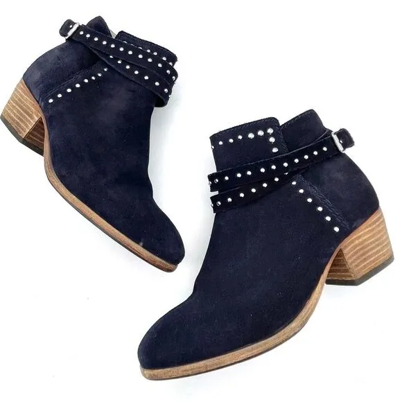 Boden Keira Studded Ankle Booties Ink Dark Navy Suede Women’s Size 38 EU | 7 US