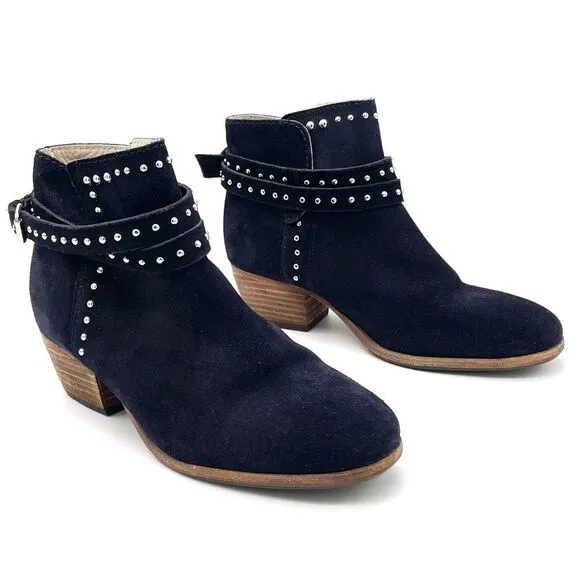 Boden Keira Studded Ankle Booties Ink Dark Navy Suede Women’s Size 38 EU | 7 US