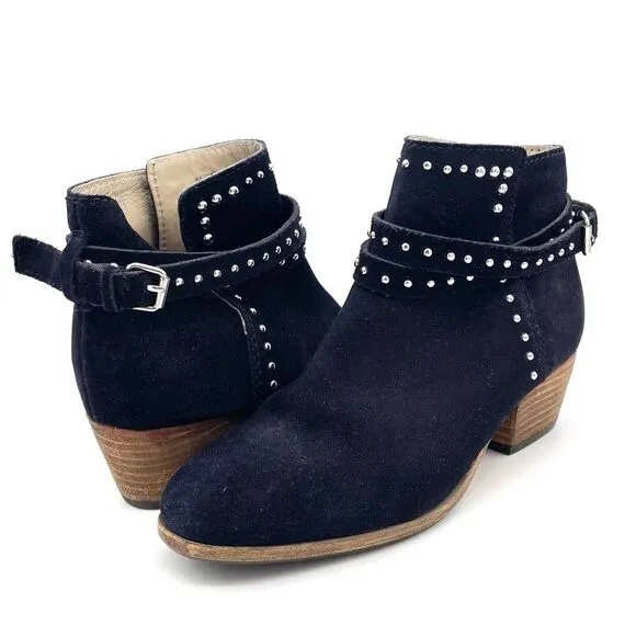 Boden Keira Studded Ankle Booties Ink Dark Navy Suede Women’s Size 38 EU | 7 US