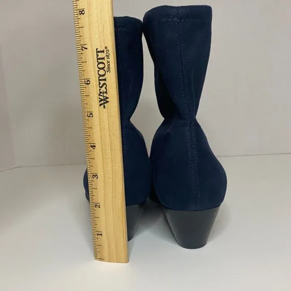 Boden | Navy Blue Suede Western Stretch Booties Heel Ankle