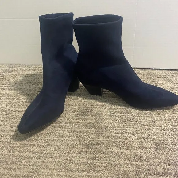 Boden | Navy Blue Suede Western Stretch Booties Heel Ankle