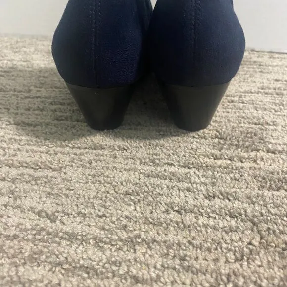 Boden | Navy Blue Suede Western Stretch Booties Heel Ankle
