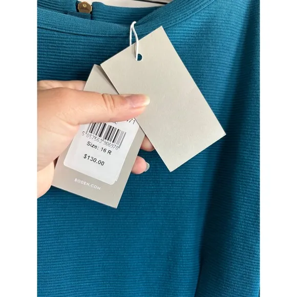 Boden Textured Stretch Sheath Dress Career Work Office Teal Blue 16 R