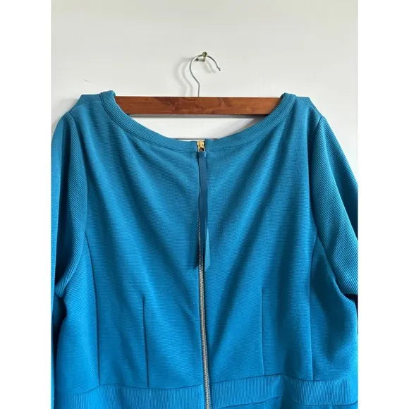Boden Textured Stretch Sheath Dress Career Work Office Teal Blue 16 R