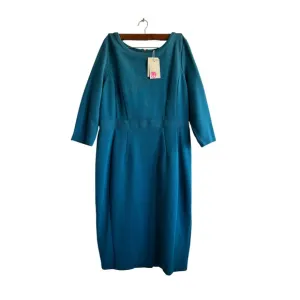 Boden Textured Stretch Sheath Dress Career Work Office Teal Blue 16 R