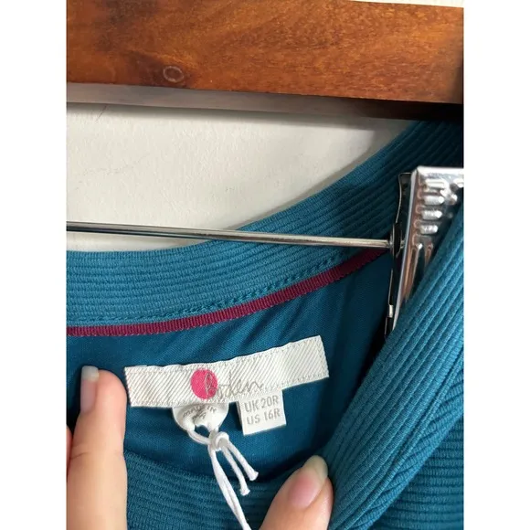 Boden Textured Stretch Sheath Dress Career Work Office Teal Blue 16 R