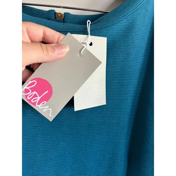 Boden Textured Stretch Sheath Dress Career Work Office Teal Blue 16 R