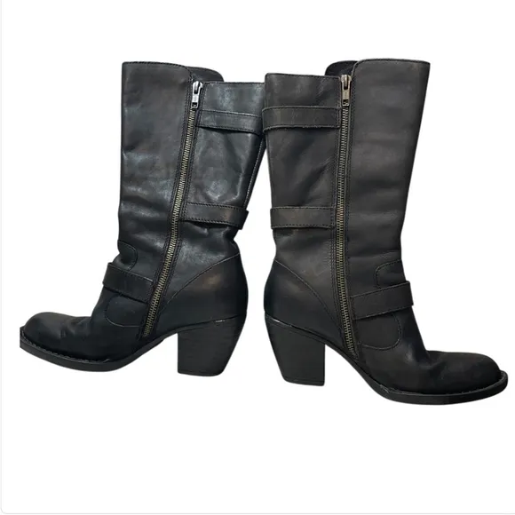 Born Black Leather Buckle Boots with Zipper, Color Black, Size Women’s 6.5M