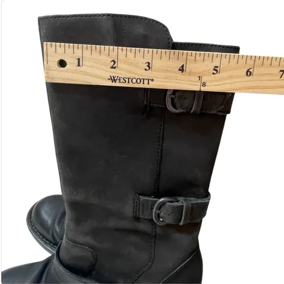 Born Black Leather Buckle Boots with Zipper, Color Black, Size Women’s 6.5M